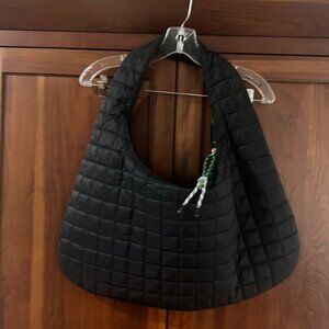 Black simple Nylon Quilted Hobo Bag